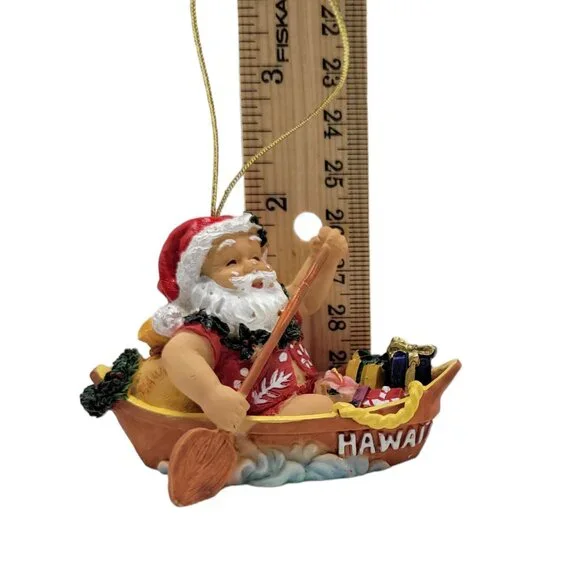 Hawaiian Santa Claus Rowing Canoe Christmas Ornament Festive Tree Décor Hand-Pai - Picture 14 of 15